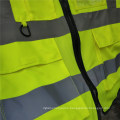 Reflective Stirps Yellow Safaty Labour Worker Vest with Zipper Pocket